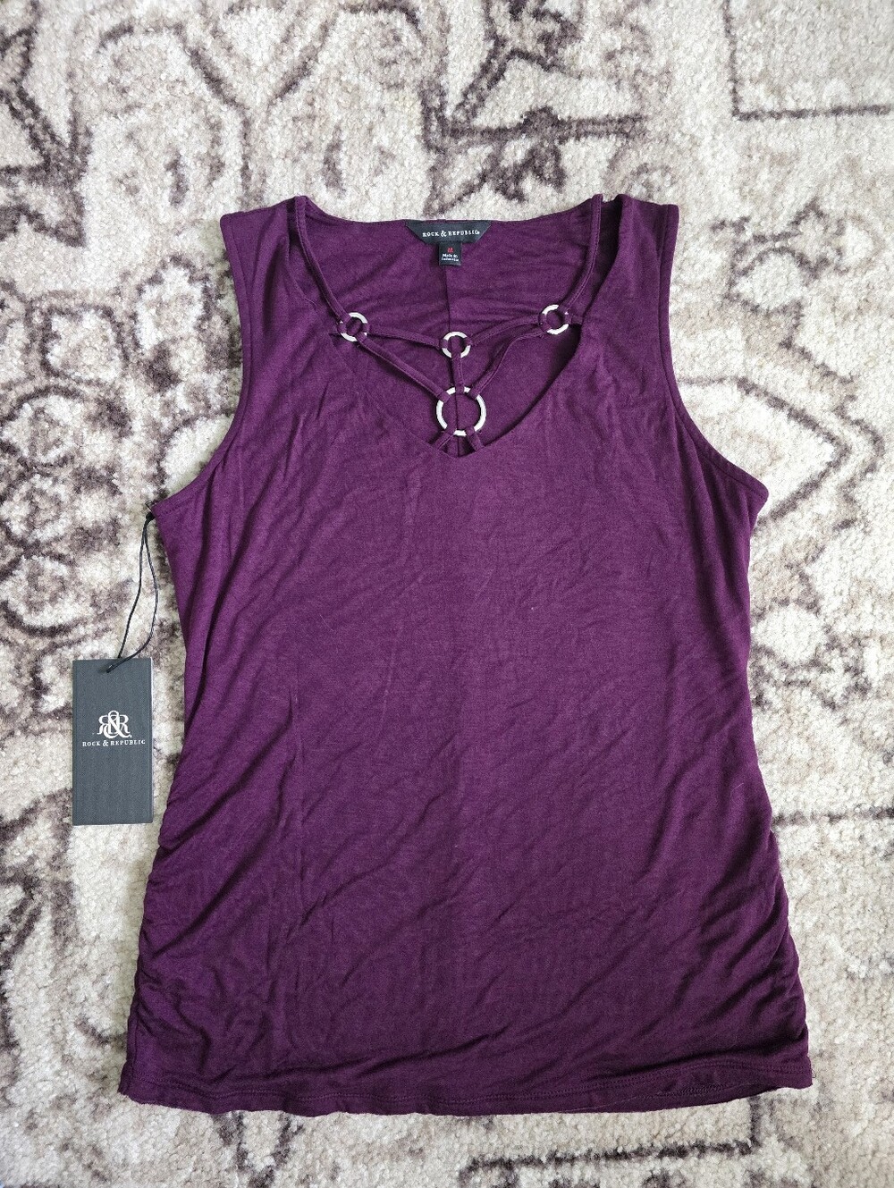 Rock & Republic Plum Sleeveless Ring-Accent Tank